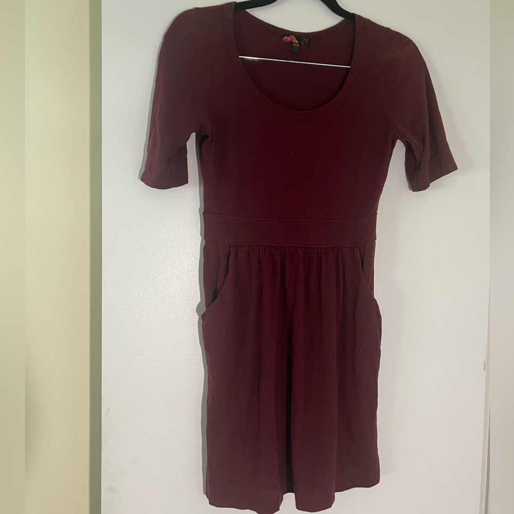 Forever 21 Red Midi Sundress Scoop Neck Short Sleeve